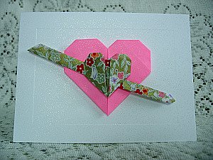 Origami valentine card with a double heart